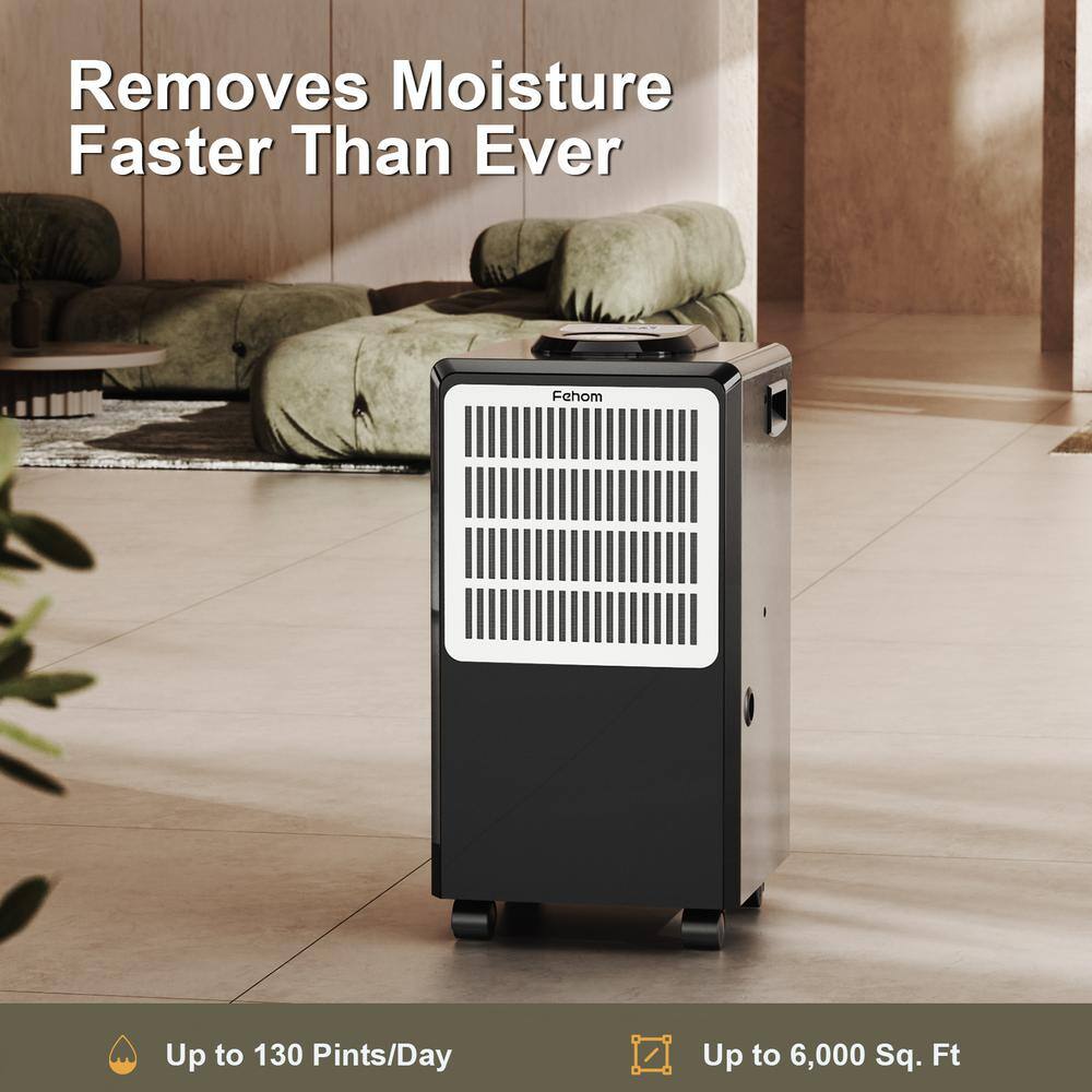 Fehom 130-Pint Mid-size Commercial Dehumidifier For Spaces up to 6000 sq ft. Lncludes Drain Hose 1.32 gal. Water Tank Black HDCX-YDA-858F-1