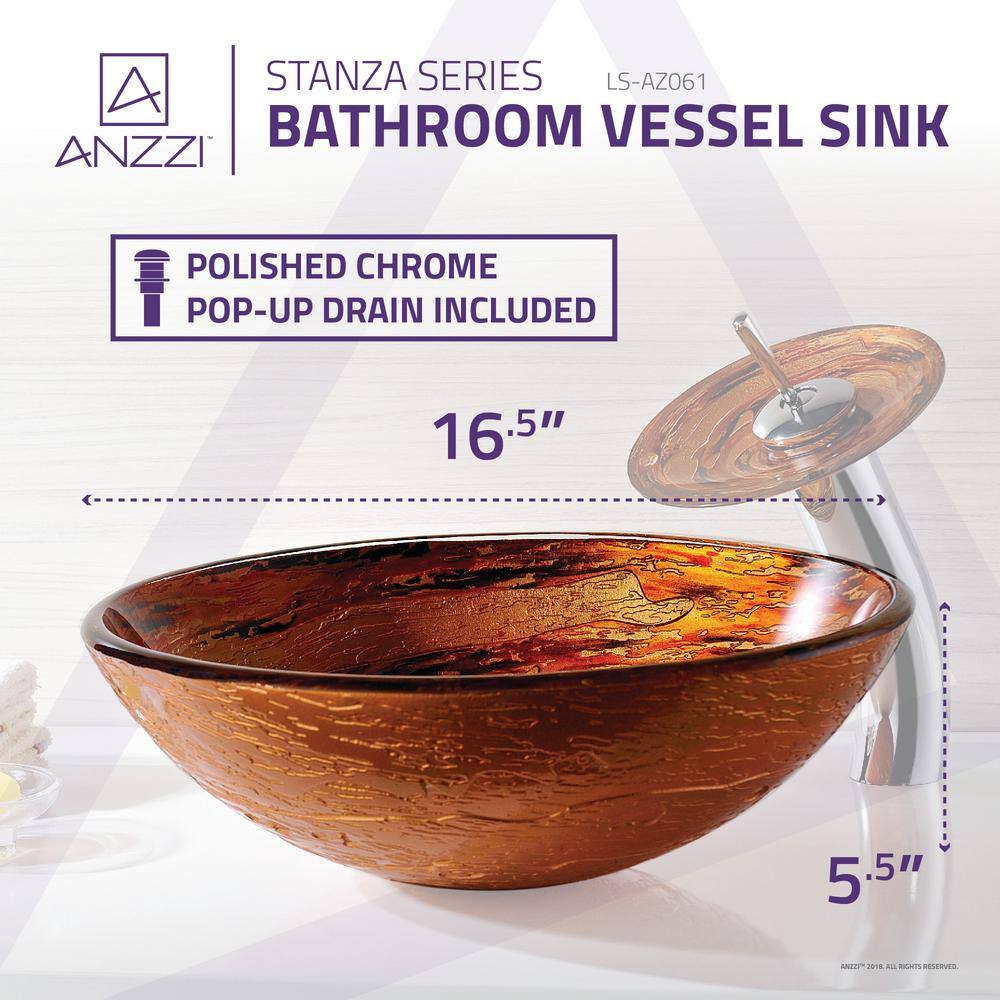 ANZZI Stanza Series Vessel Sink in Brown with Pop-Up Drain and Matching Faucet in Lustrous Brown LS-AZ061