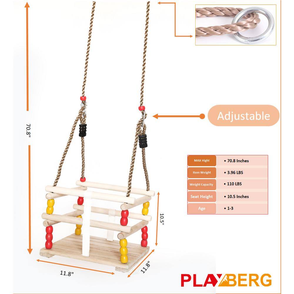 PLAYBERG Wooden Baby and Toddlers Swing with Hanging Ropes QI003378