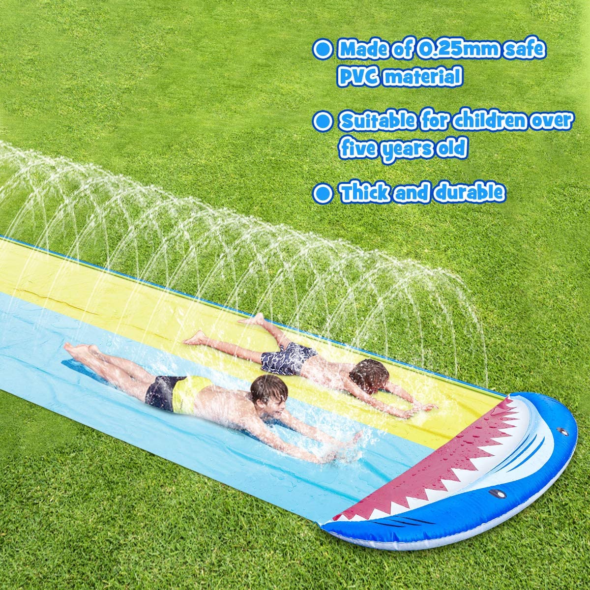 Intera Slip and Slide, 16FT Inflatable Splash Water Slides with 2 Racing Lanes & Body Boards for Kids Boys Girls, Outdoor Summer Water Toys for Backyard Garden Lawn