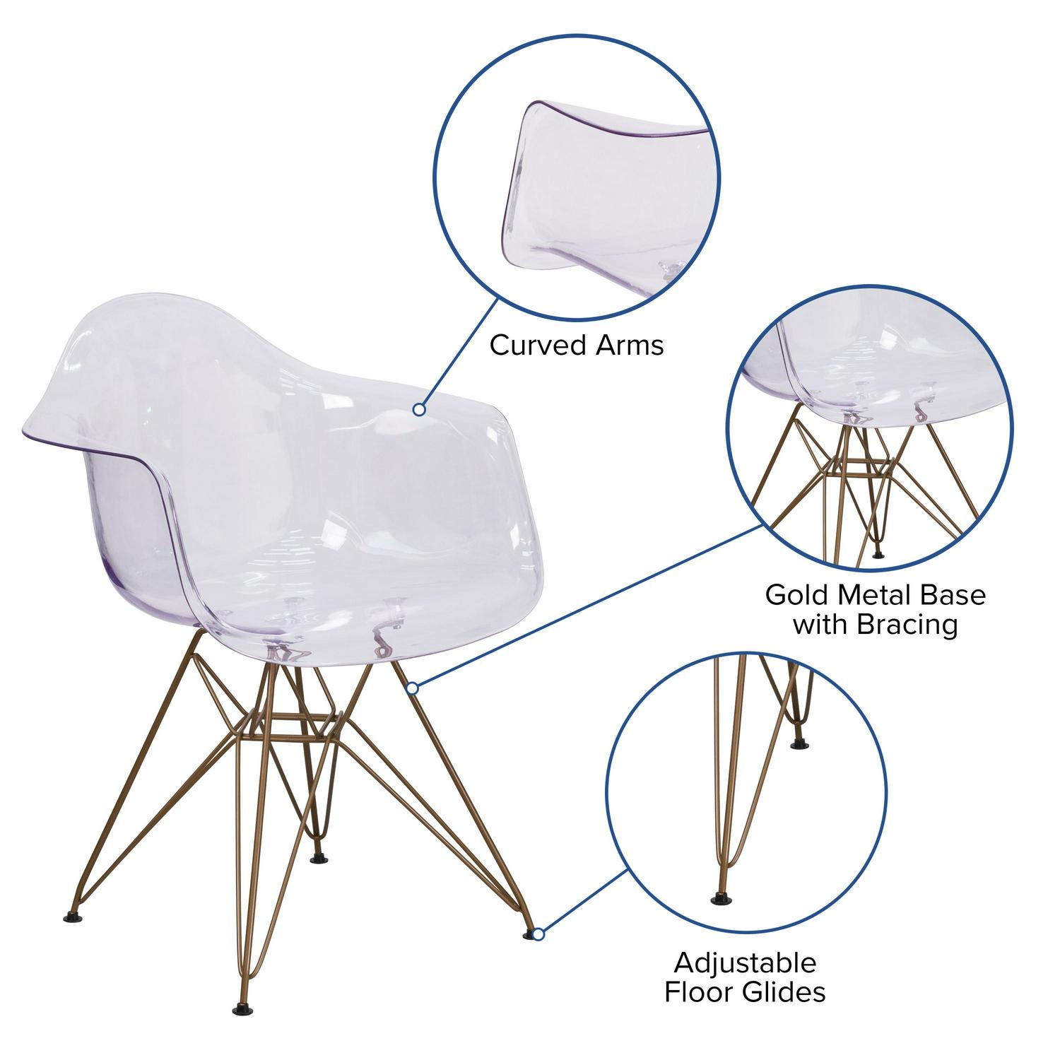 Flash Furniture Alonza Series Transparent Side Chair with Gold Base