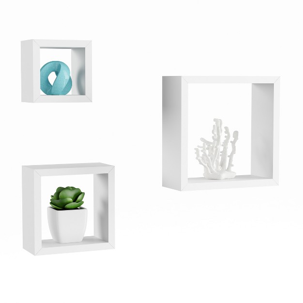 Floating Shelves Cube Wall Shelf Set With Hidden Brackets 3 Sizes To Display D cor Books Photos More Hardware Included By Lavish Home white