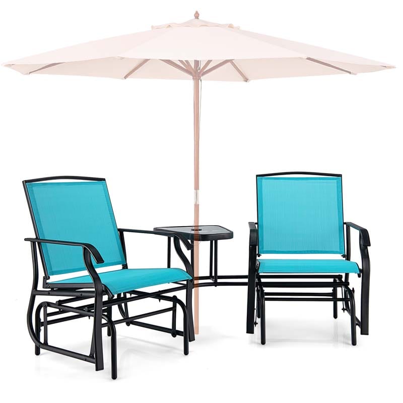 2-Person Double Swing Glider Chair Sling Fabric Porch Rocker with Glass Table & 1.73