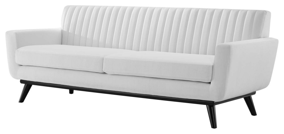 Tufted Sofa  Fabric  White  Modern  Living Lounge Room Hotel Lobby Hospitality   Midcentury   Sofas   by House Bound  Houzz