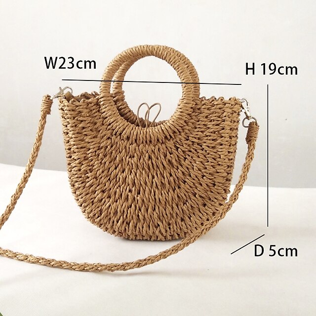 Women's Handbag Crossbody Bag Straw Bag Straw Holiday Beach Large Capacity Breathable Solid Color Folk off white khaki