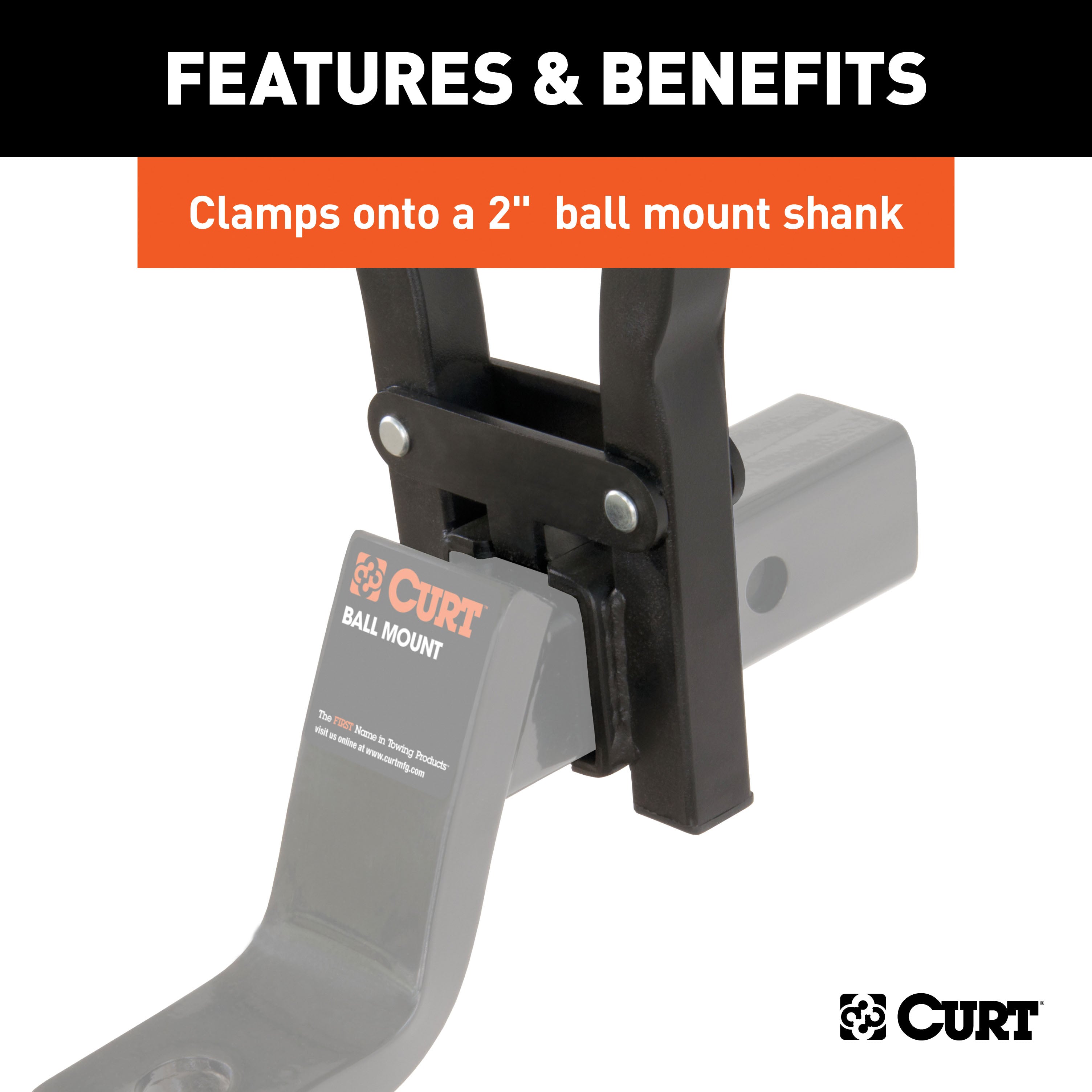 CURT 18013 Clamp-On Trailer Hitch Bike Rack Mount， Fits 2-Inch Shank， 3 Bicycles