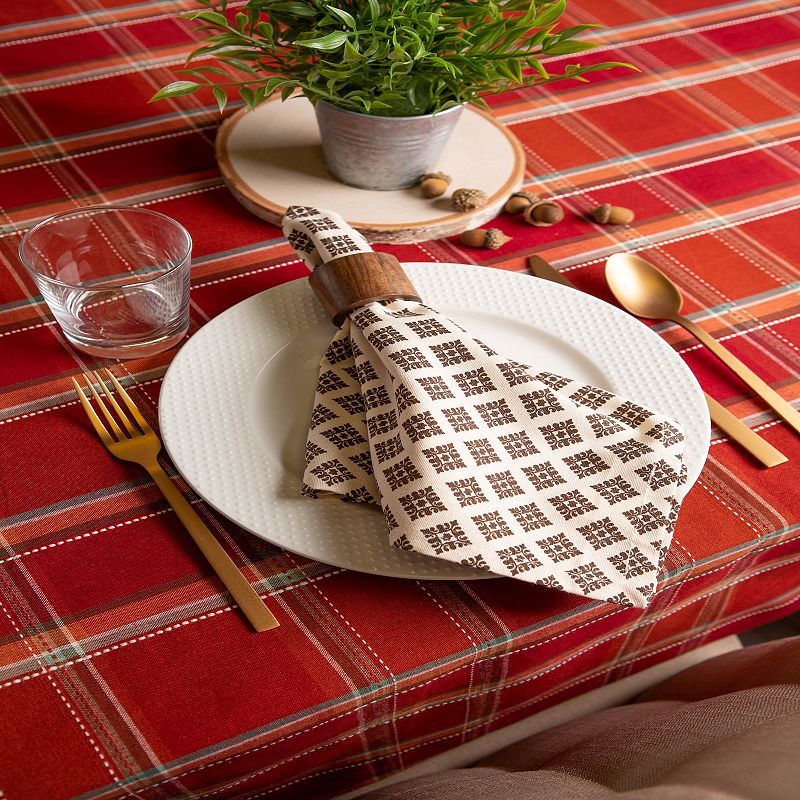 70 Brown and White Plaid Round Tablecloth