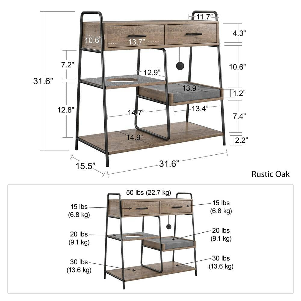 OLLIE & HUTCH O'Malley Accent Table with Medium Cat Bed, Rustic Oak 6920333COM