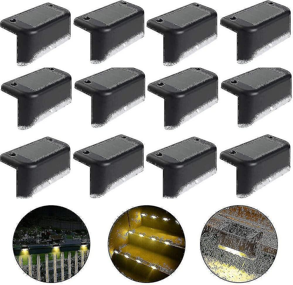 Waterproof Solar Fence Light， Solar Deck Light， Stair Light， Ip65 Led Solar Garden Lights For Patio Stair Fences (warm Light-black， 12 Pcs)