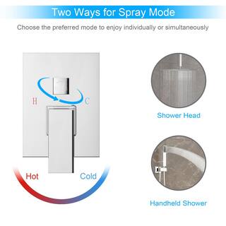 Logmey 2-Spray Patterns with 1.8 GPM 12 in. Ceiling Mount Rain Mixer Shower Combo Dual Shower Heads in Chrome LM-SLF16006Z-CH