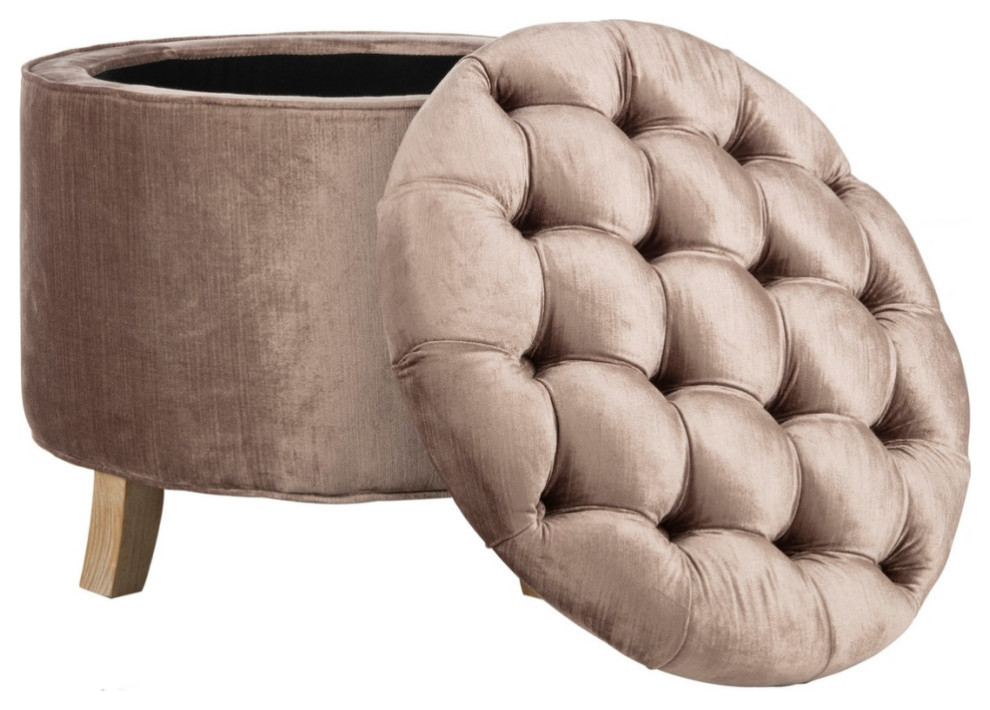 Emma Tufted Storage Ottoman Mink Brown/ Pickled Oak   Modern   Footstools And Ottomans   by Virgil Stanis Design  Houzz