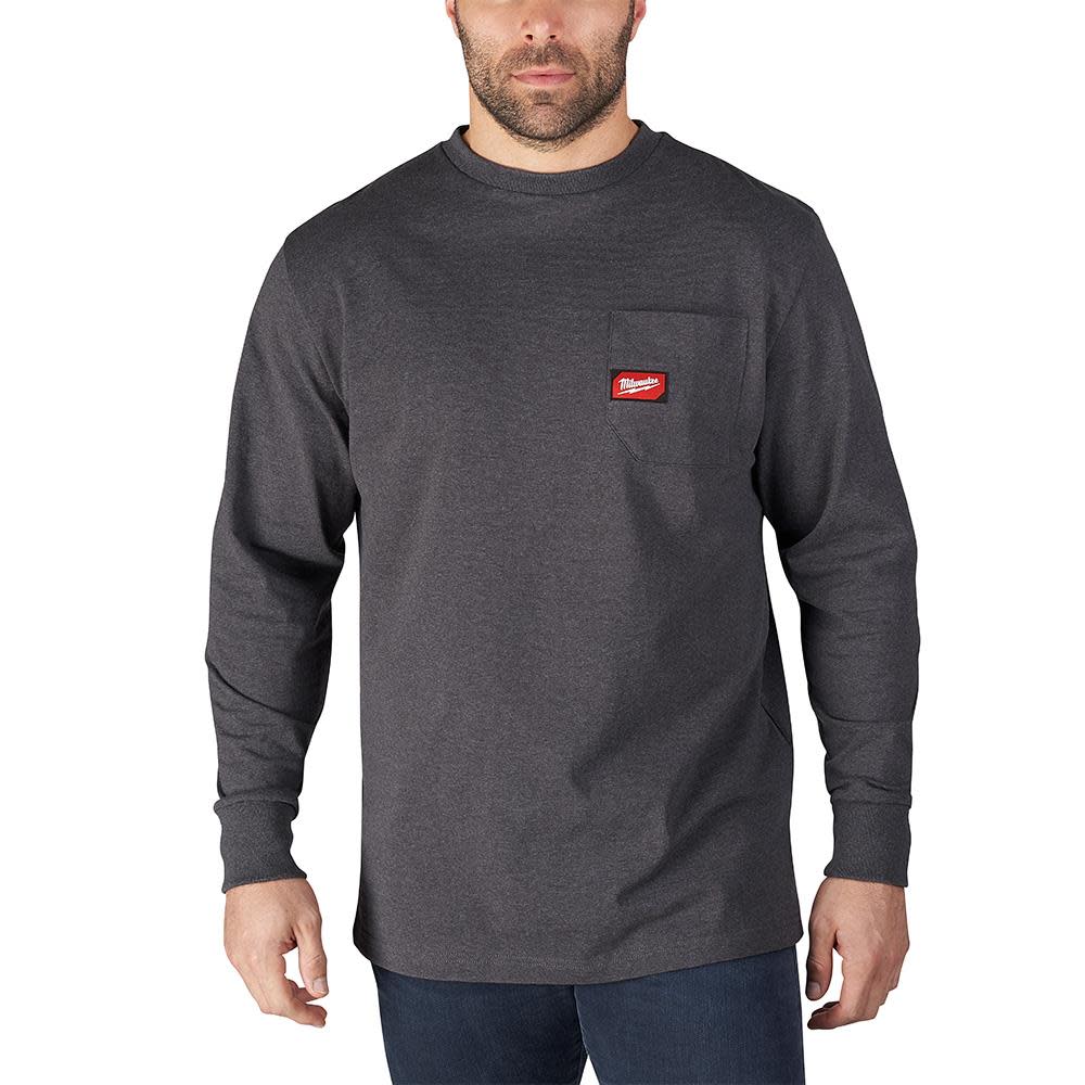 Heavy Duty Gray Pocket Long Sleeve T-Shirt ; 3X