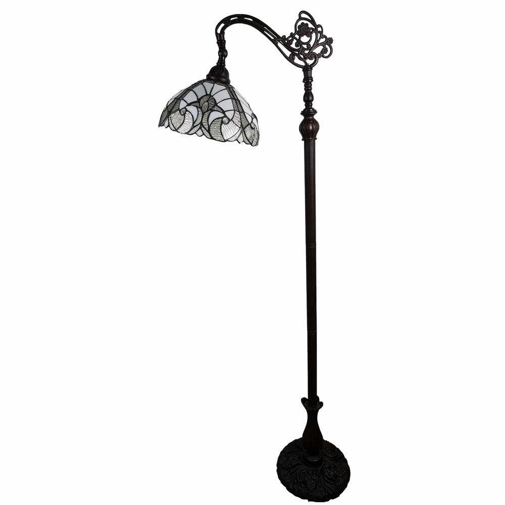 HomeRoots 478087 62 in. Traditional Shaped Floor Lamp with White Stained Glass Bowl Shade&#44; Brown