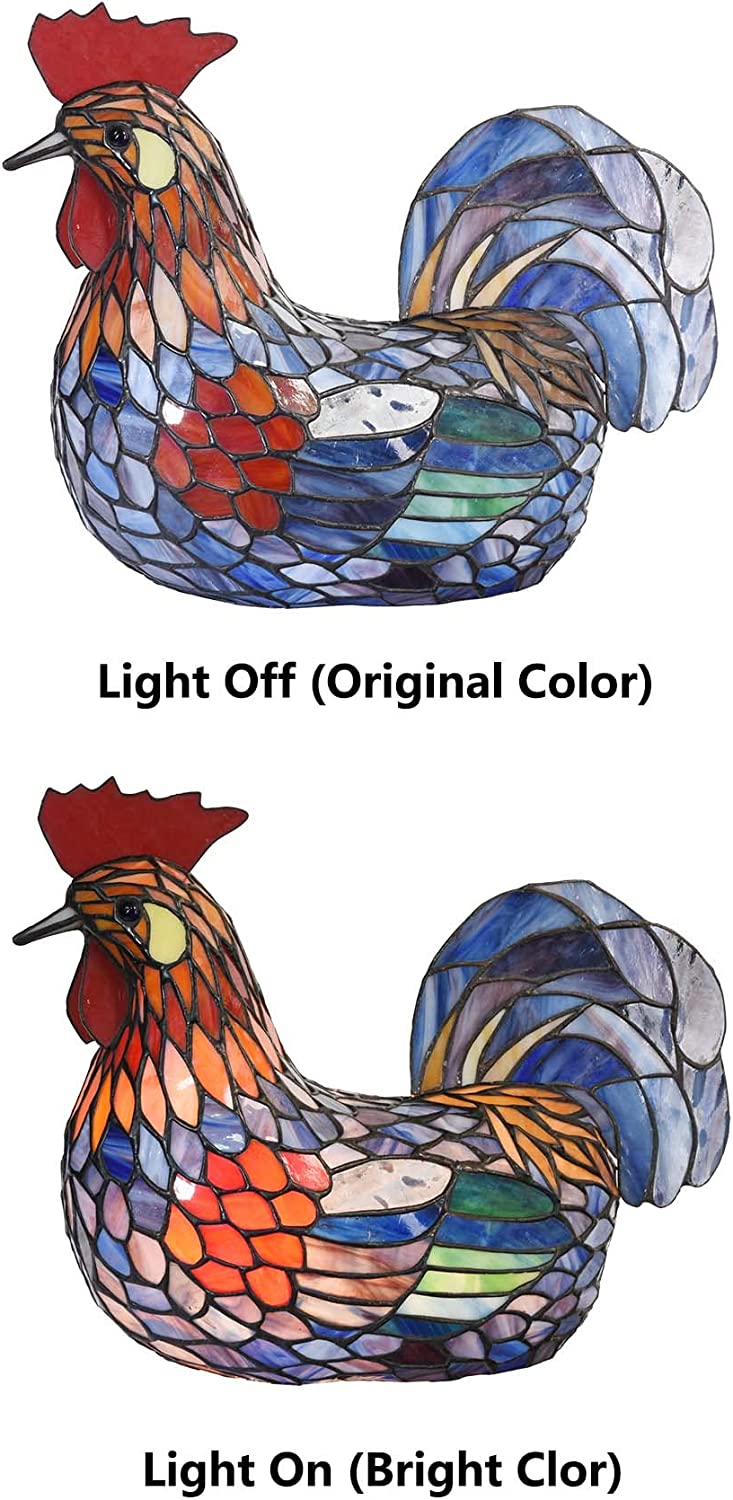 SHADY L10834 Colorful Rooster  Style Stained Glass Accent Table Lamp Night Light for Bedside Living Room Decoration