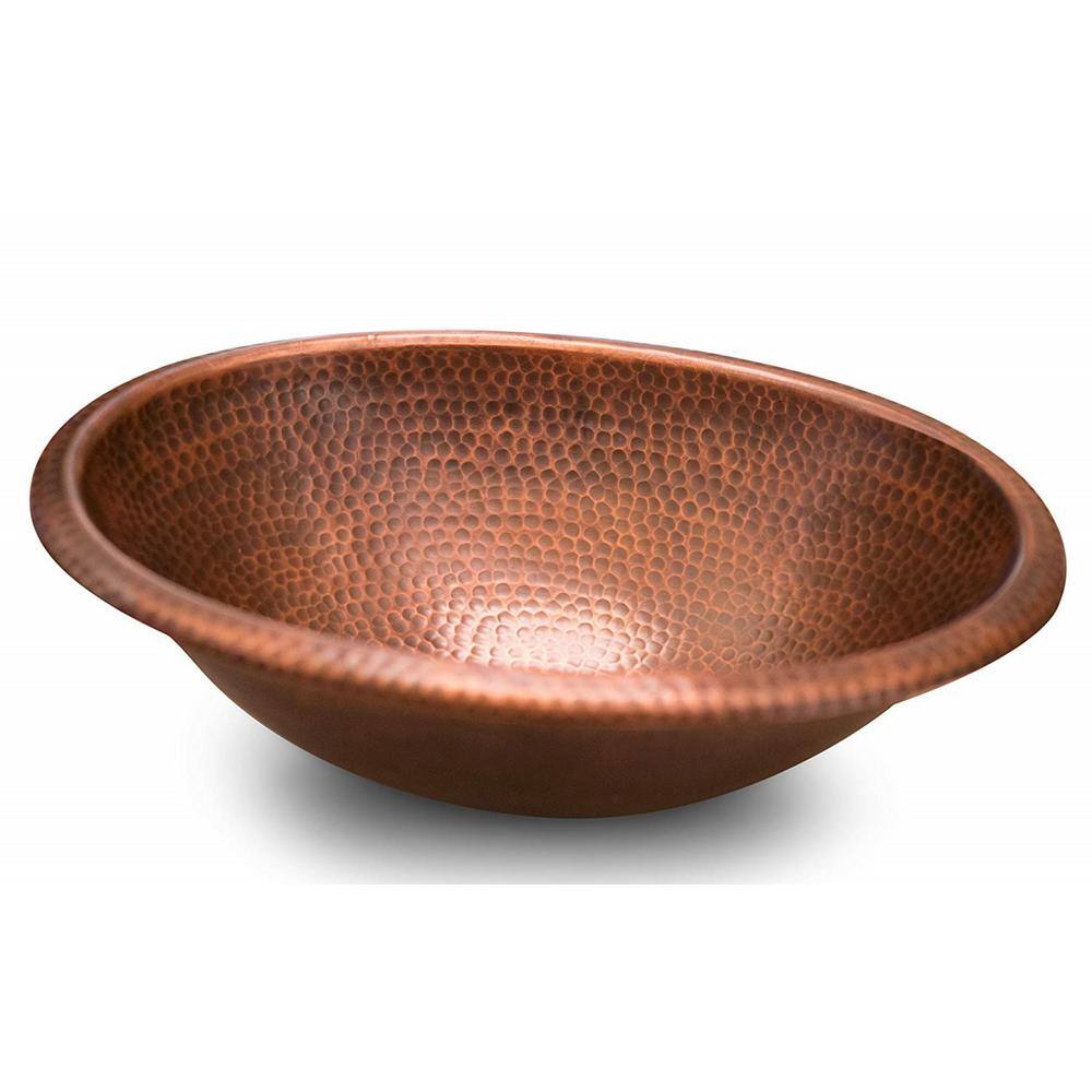 Monarch Abode 17 in. Hand Hammered Oval Drop-In Bathroom Sink in Pure Copper 17003