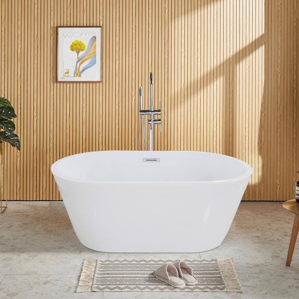 Satico Freestanding 47 in. Contemporary Design Acrylic Flatbottom Soaking Tub Bathtub in White TB47S6630