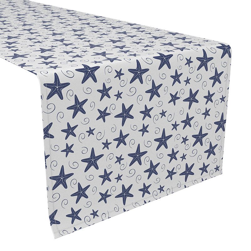 Table Runner， 100% Polyester， 12x72， Navy Starfish and Swirls