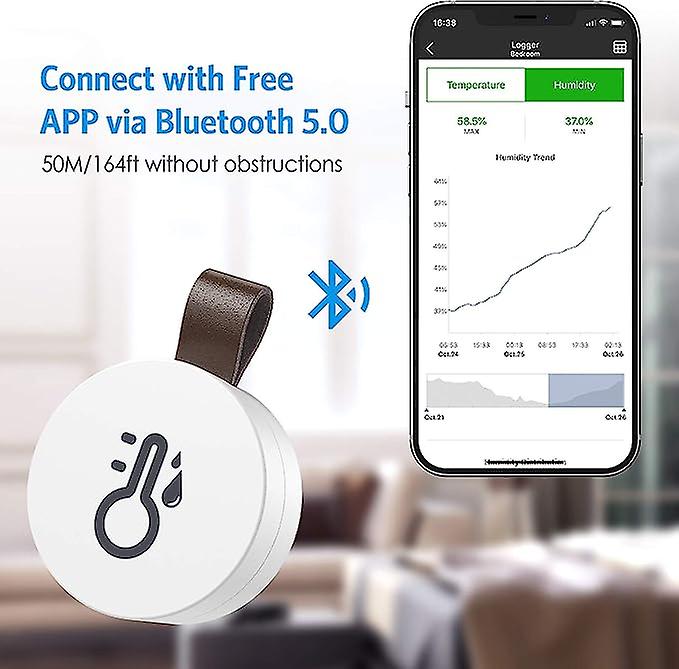 Hermometer Hygrometer， Mini Bluetooth Indoor Temperature Humidity Sensor With Data Export， Temp Humidity Monitor With App Alert For House， Garage， Gre