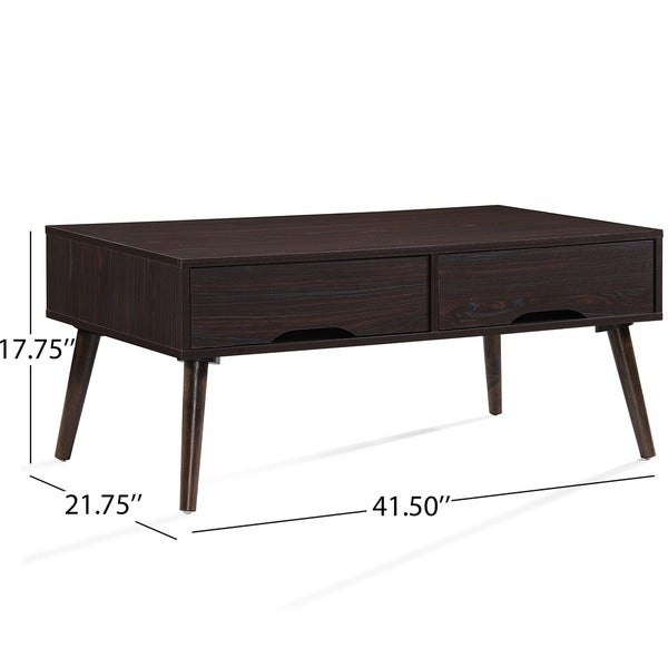 Noemi Mid Century Modern Rectangular Wood Coffee Table with Drawers by Christopher Knight Home