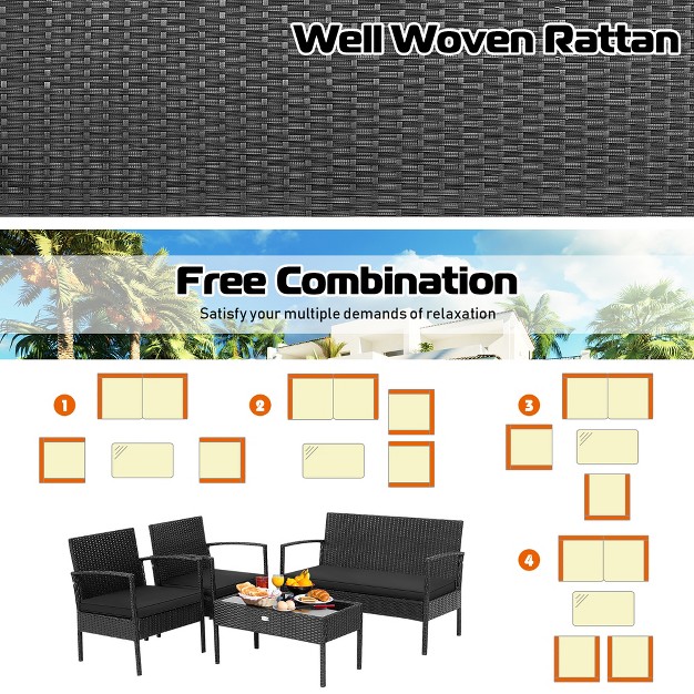 Costway 8 Pcs Patio Rattan Furniture Set Cushioned Sofa Armrest Garden Black