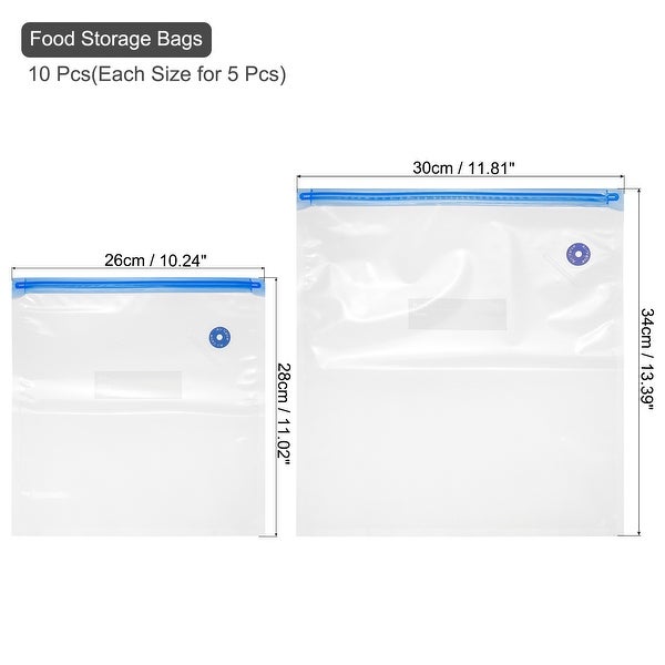 10pcs Sous Vide Bags Reusable Vacuum Food Sealer Bag 28cm x 26cm，34cm x 30cm - White