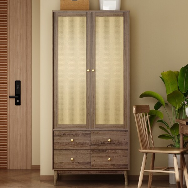 Large Capacity Armoire Wardrobe Rattan Multifunctional Storage Cabinet - - 37852156