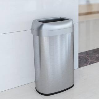 iTouchless 16 Gallon Elliptical Open Top Trash Can with Dual AbsorbX Odor Filters Stainless Steel Recycle Bin with Wide Opening OL16STV