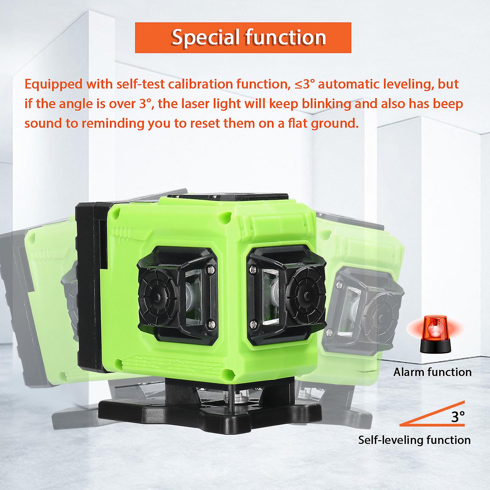 Multifunctional 12 Lines Green Light Laser Level 3 Self-leveling Machine Rechargeable Lithium Battery Leveling Tool Omnidirectional Ground Wall Sticke