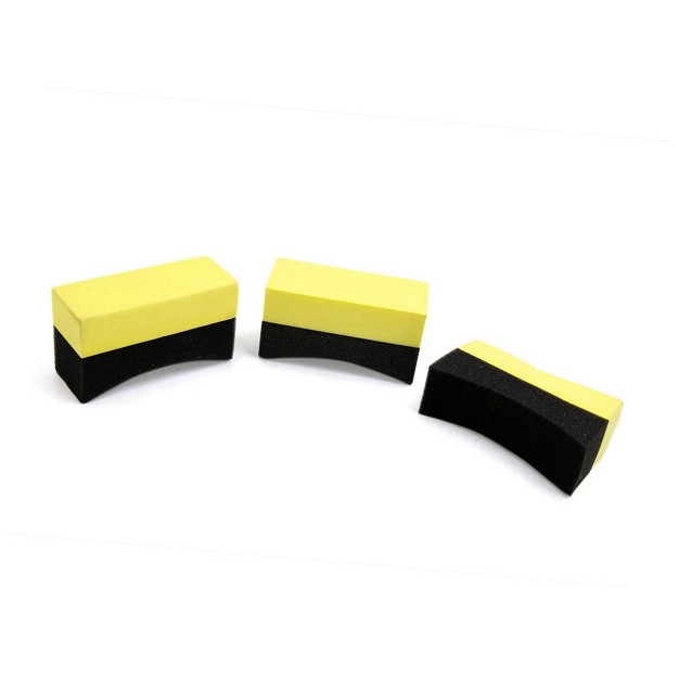 Unique Bargains U shape Tire Waxing Polishing Sponge Pads Car Clean Brush Yellow Black 3 Pcs