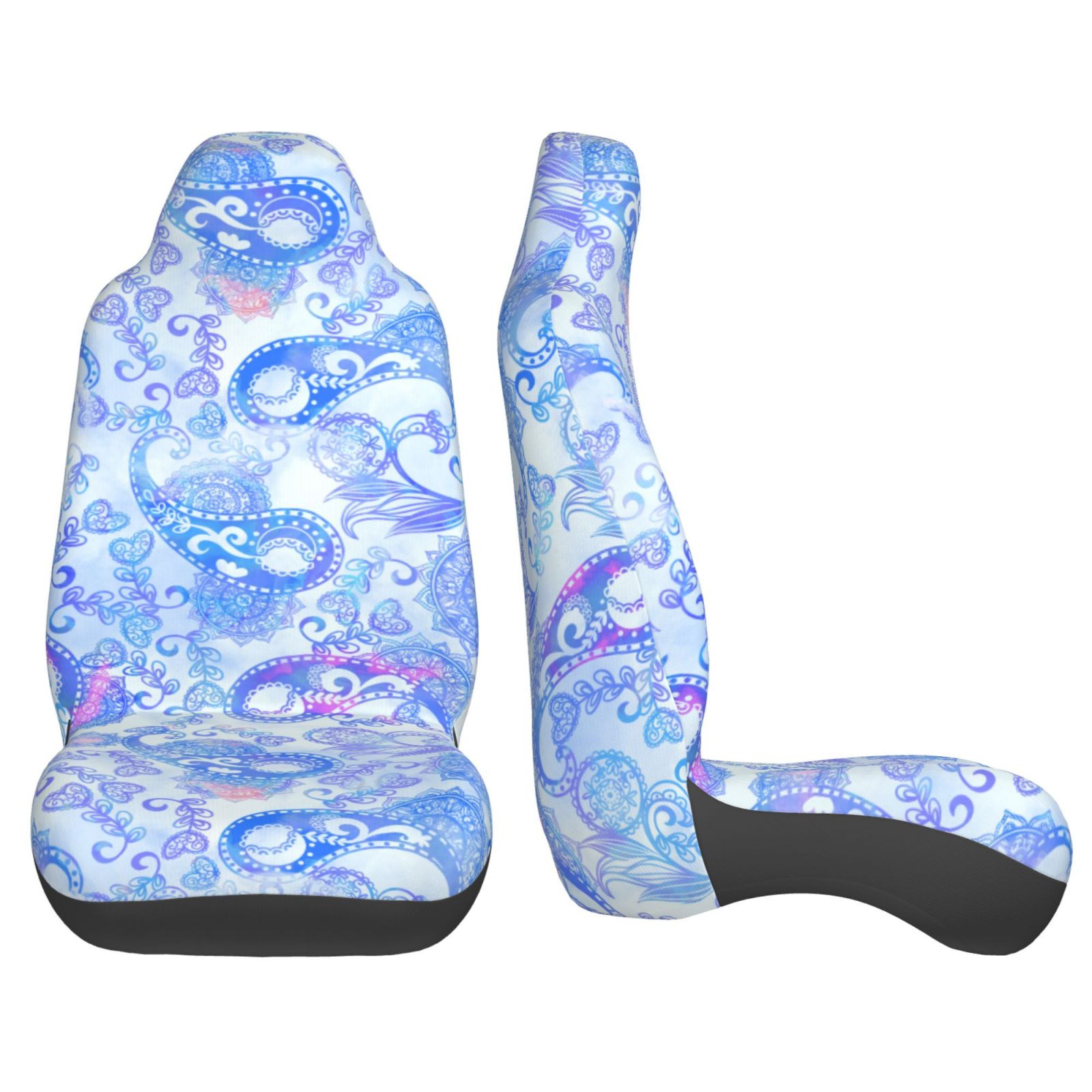 TEQUAN Front Seat Covers， Blue Watercolor Paisley Pattern 2 Piece Car Seat Cover Fit Most Car SUV Truck Van