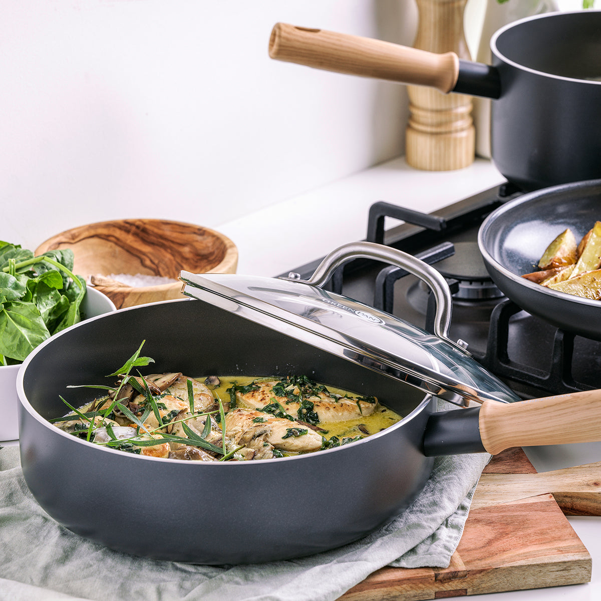 Hudson Ceramic Nonstick 3-Quart Sauté Pan with Lid