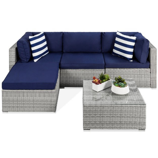 Best Choice Products 5 piece Modular Outdoor Conversational Furniture Set Wicker Sectional Sofa W Table Gray navy