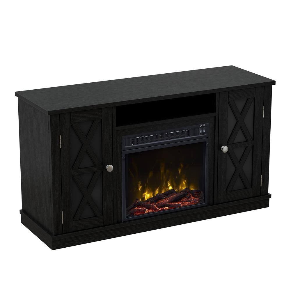 Twin Star Home 47.5 in. Freestanding Wooden Electric Fireplace TV Stand in Black 18MM6092-PB84S