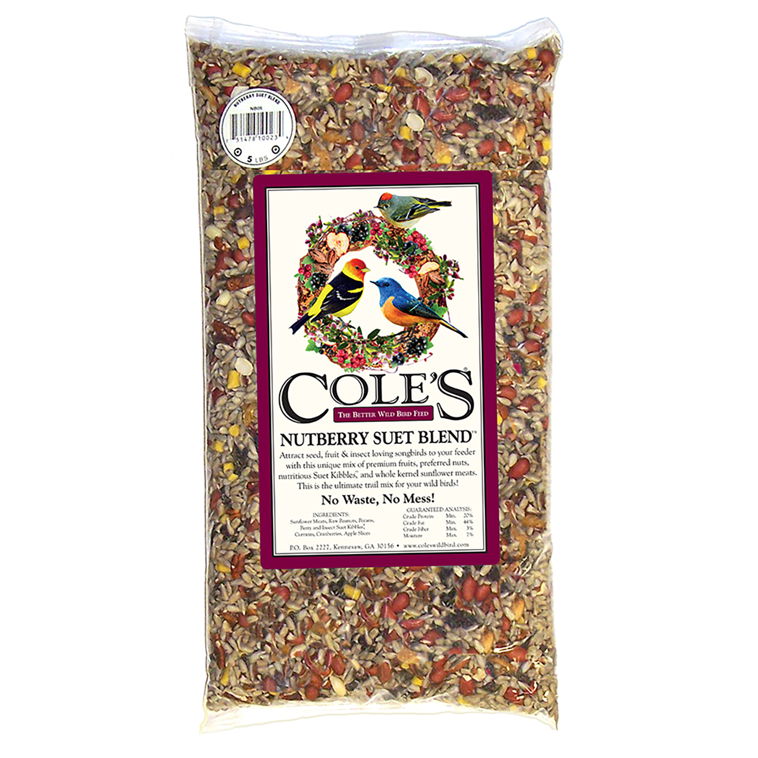 Coles Nutberry Suet Blend Assorted Species Sunflower Meats Wild Bird Food 5 lb