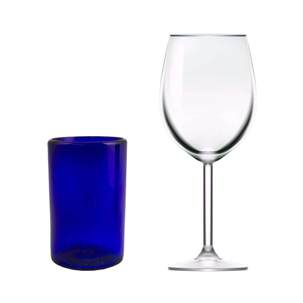 NOVICA Artisan Handblown Recycled Drinking Glasses Blue Tumblers Mexican Water Tableware 'Pure Cobalt'(Set of 6)   5*3.2