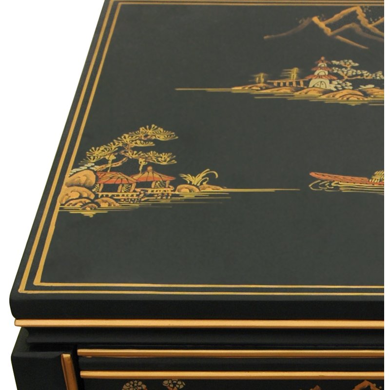 Oriental Furniture Square Handpainted Ming Table, Black