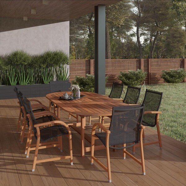 Bahamas 9Piece Eucalyptus Extendable Oval Outdoor Patio Furniture Dining Set