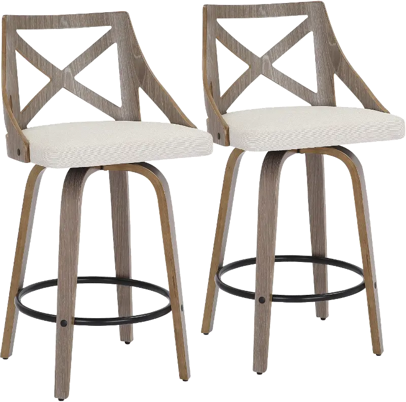 Charlotte Cream and Light Gray Wood Counter Stool， Set of 2