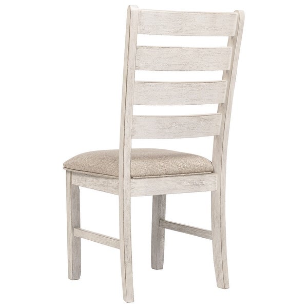 Fabric Dining Side Chair with Ladder Back， Set of 2， White and Brown - 39 H x 22 W x 18 L