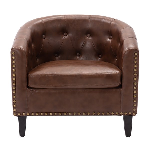 Comfortable Modern Design PU Leather Leisure Barrel Chair with Wood Legs and Nailheads