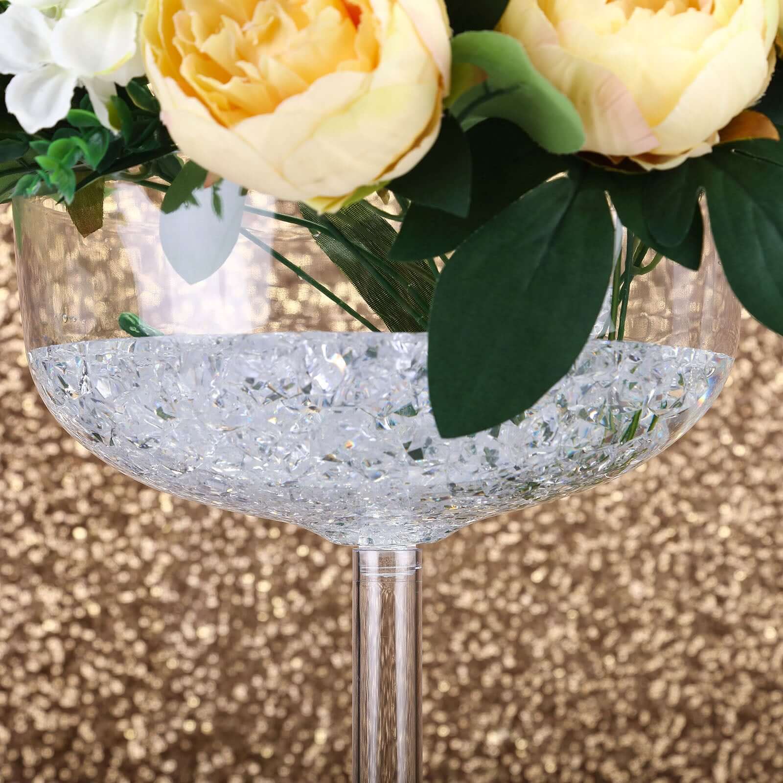 4 Pack Clear Plastic Champagne Glass Flower Vases With Fillable Stems, Wedding Centerpieces 18