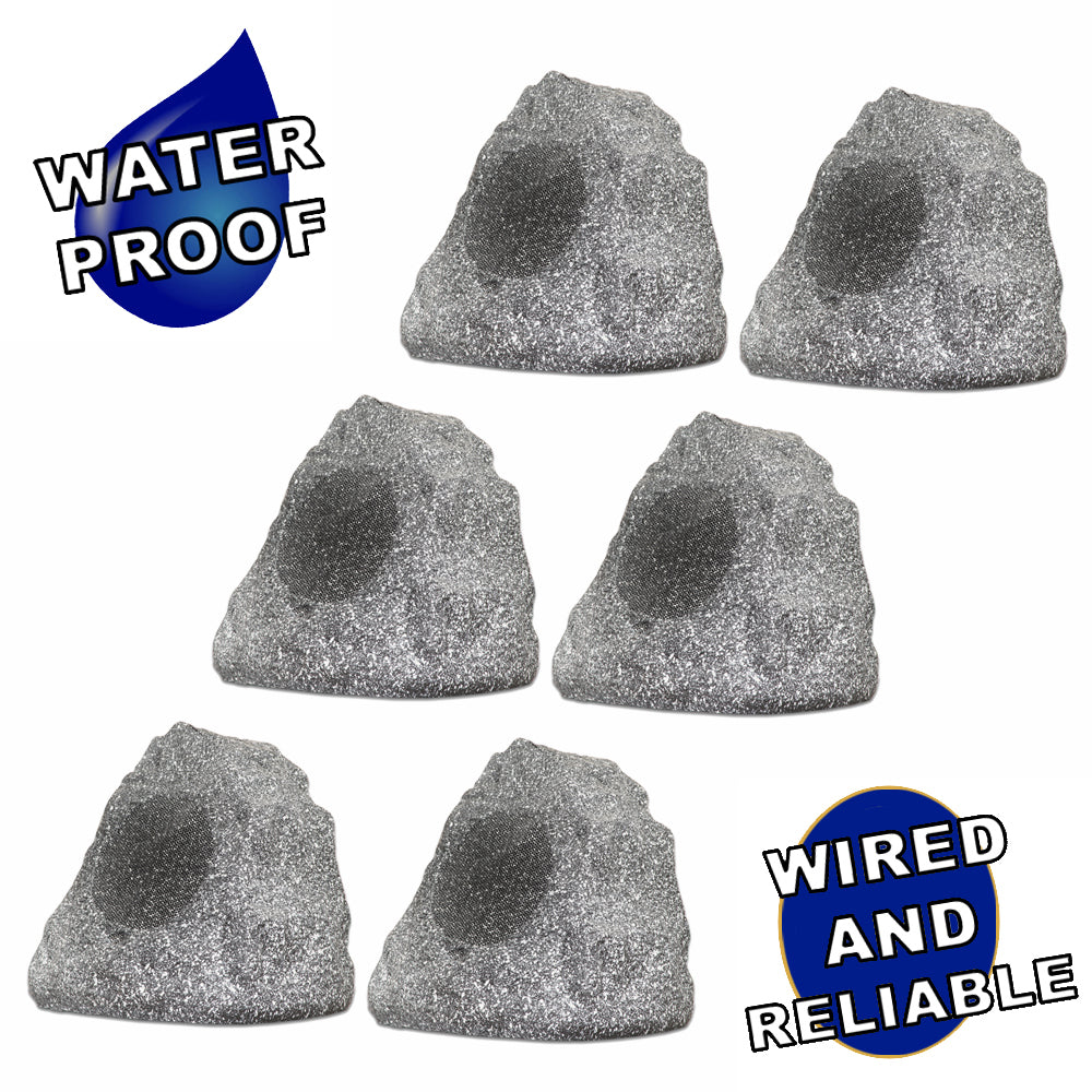 Theater Solutions 6R4G Outdoor Granite Rock 6 Speaker Set for Deck Pool Spa Patio Garden