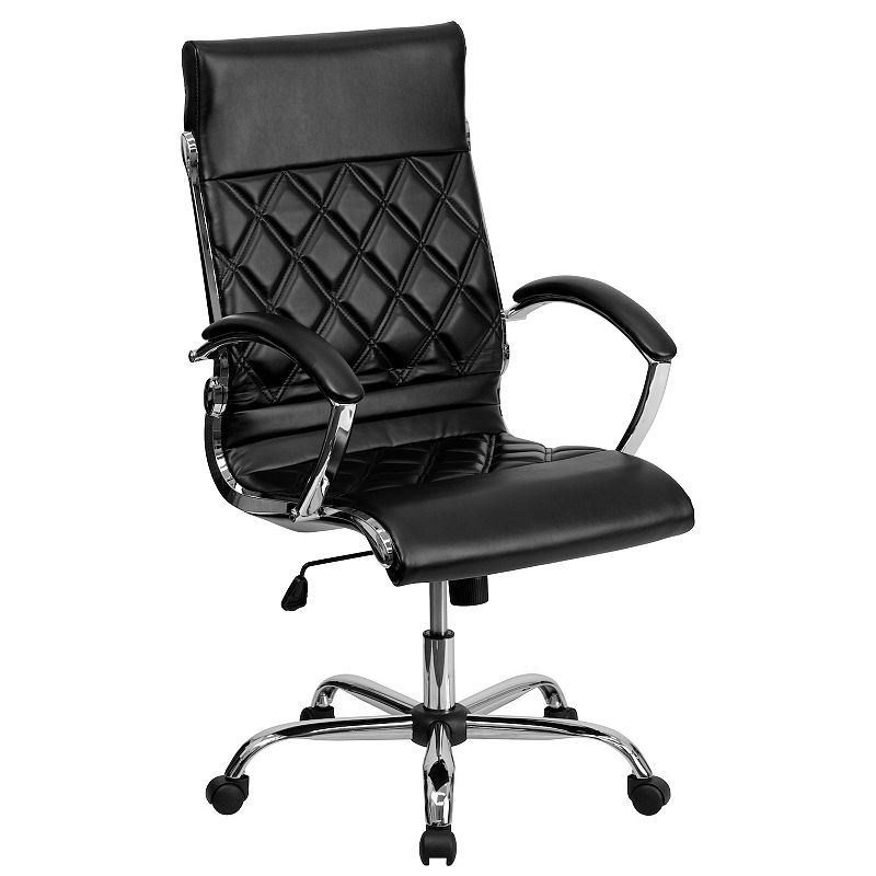 Emma and Oliver High Back Quilted Black LeatherSoft Swivel Office Chair with Arms