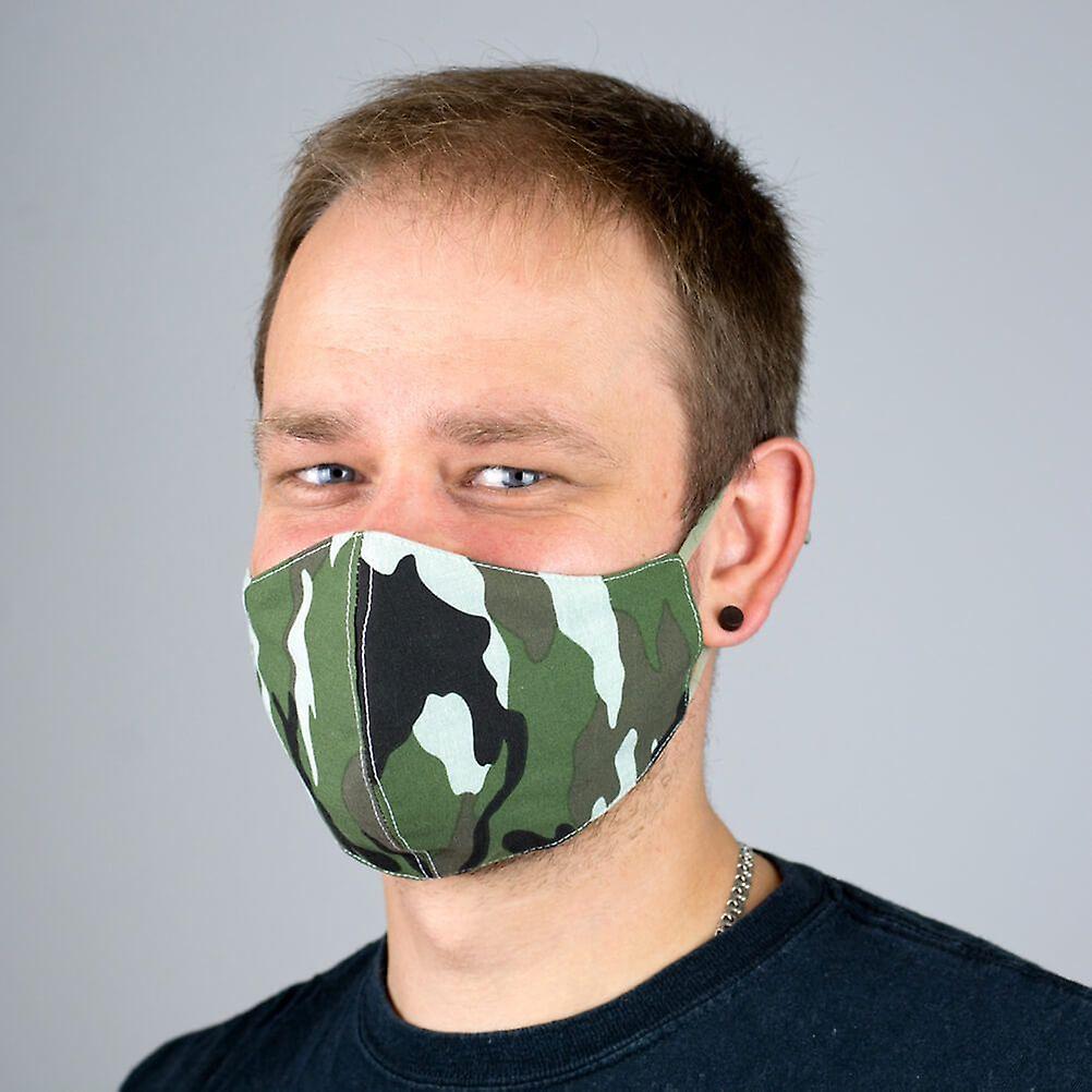 Green Camouflage Print Cotton Face Mask