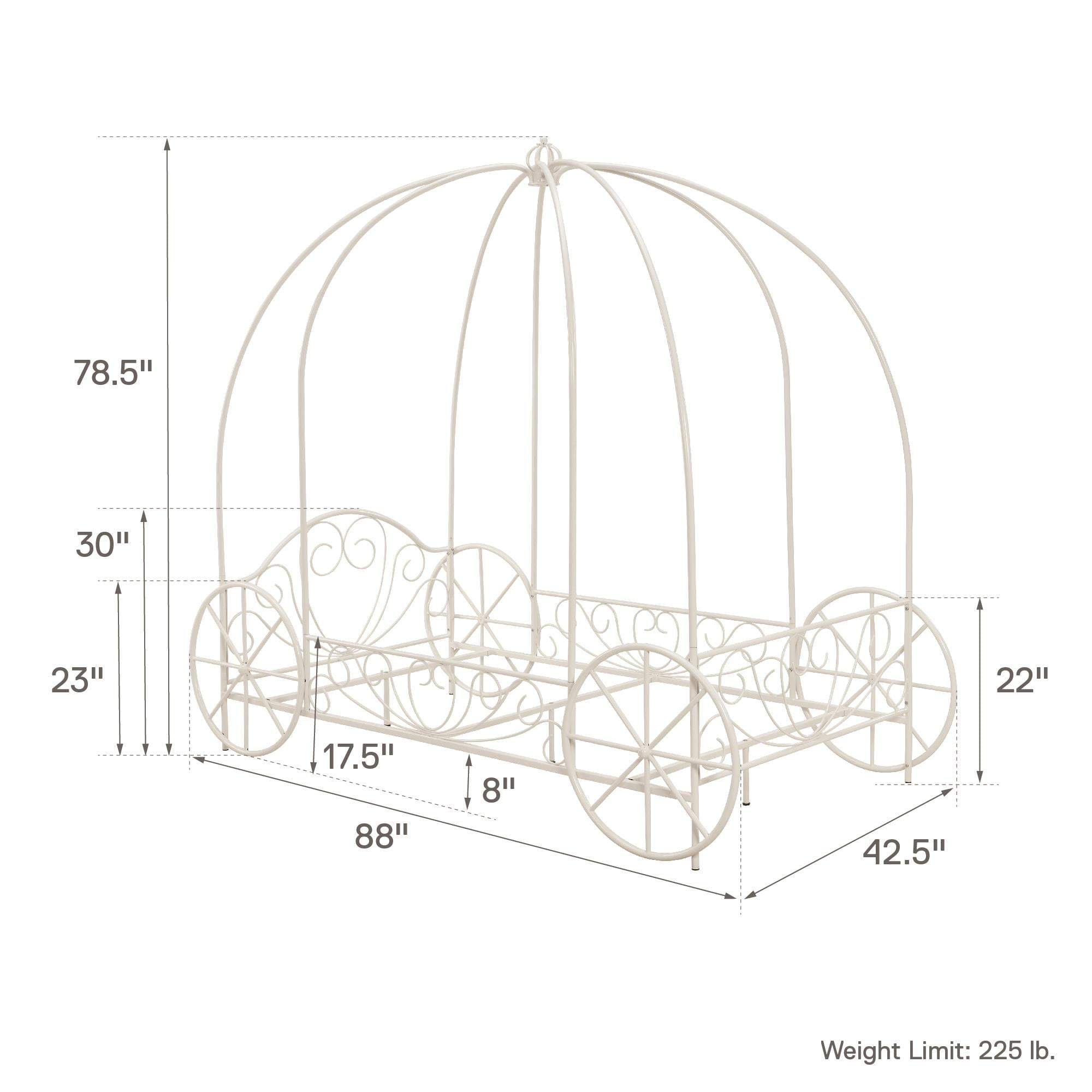 DHP Fairytale Kids Twin Metal Carriage Bed Frame, White