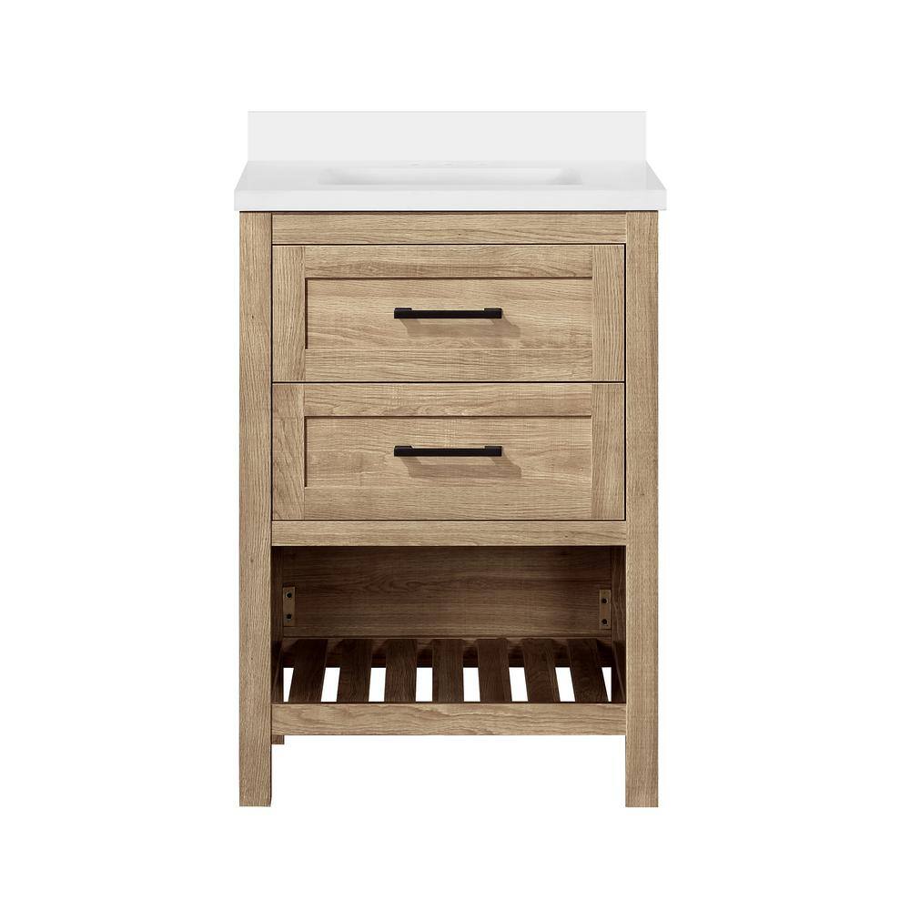 Home Decorators Collection Autumn 24 in. W Bath Vanity Cabinet in Weathered Tan with Vanity Top in White with White basin Autumn 24WT