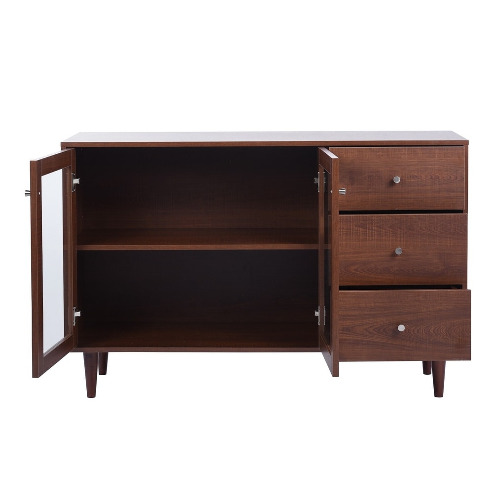 48.8 in. Brown Sideboard with 2 Glass Door Cabinet and 3 Drawer