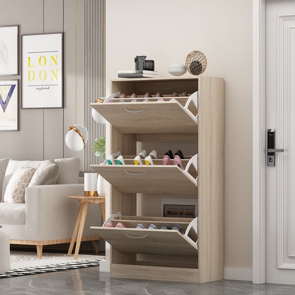 Modern Shoe Storage Cabinet for Entryway， 2 Tier Floor Shoes Cabinet - - 35444446