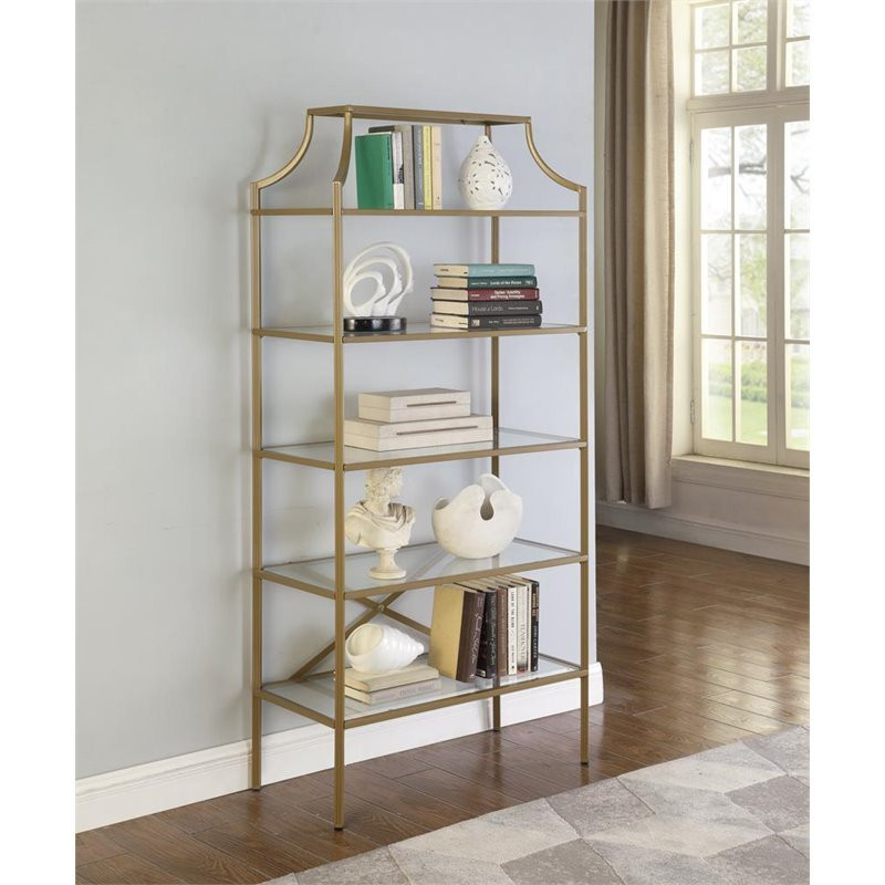 Coaster 5 Shelf Contemporary Rectangular Metal Bookcase in Gold   Contemporary   Bookcases   by Homesquare  Houzz