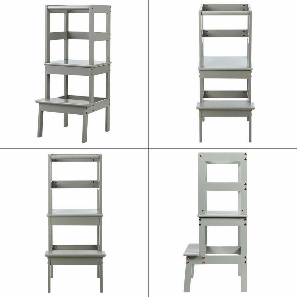 ANGELES HOME 2-Step Solid Wood Step Stool 160 lbs. Load Capacity Gray M55-8BB51GR